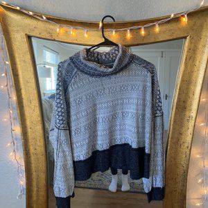 Free People Drop Shoulder Patterned Cropped Turtleneck